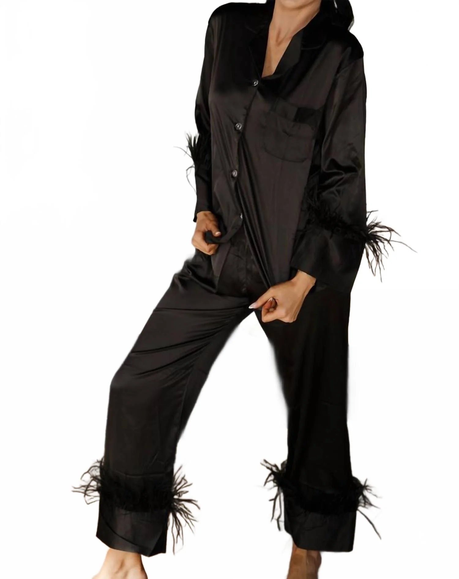 Feather Pajama Set In Black