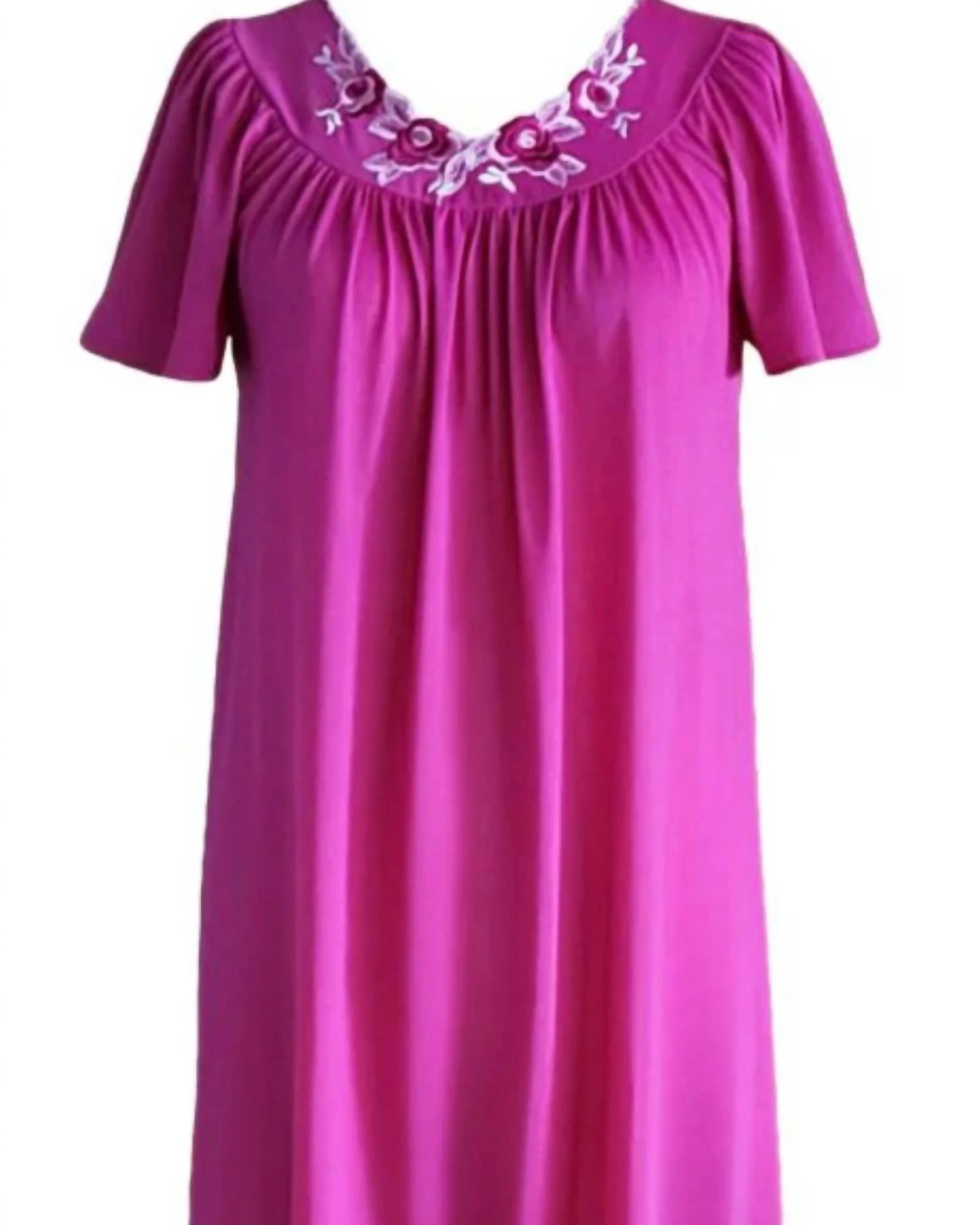 Women's Long Gown With Flower Petal Embroidery And Flutter Sleeves In Raspberry