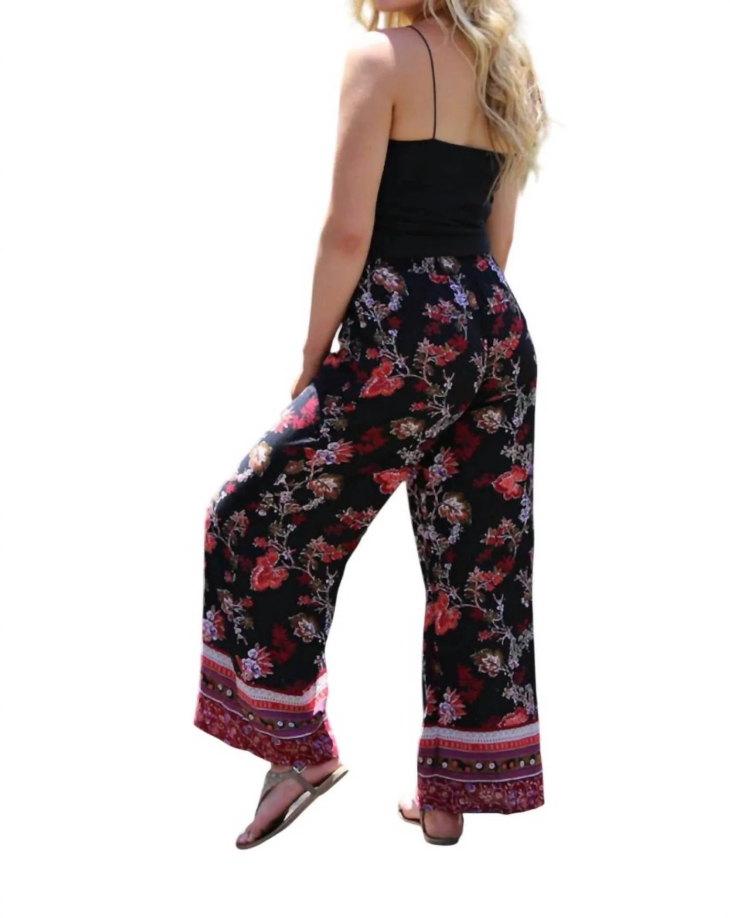 Border Print Floral Pant In Black