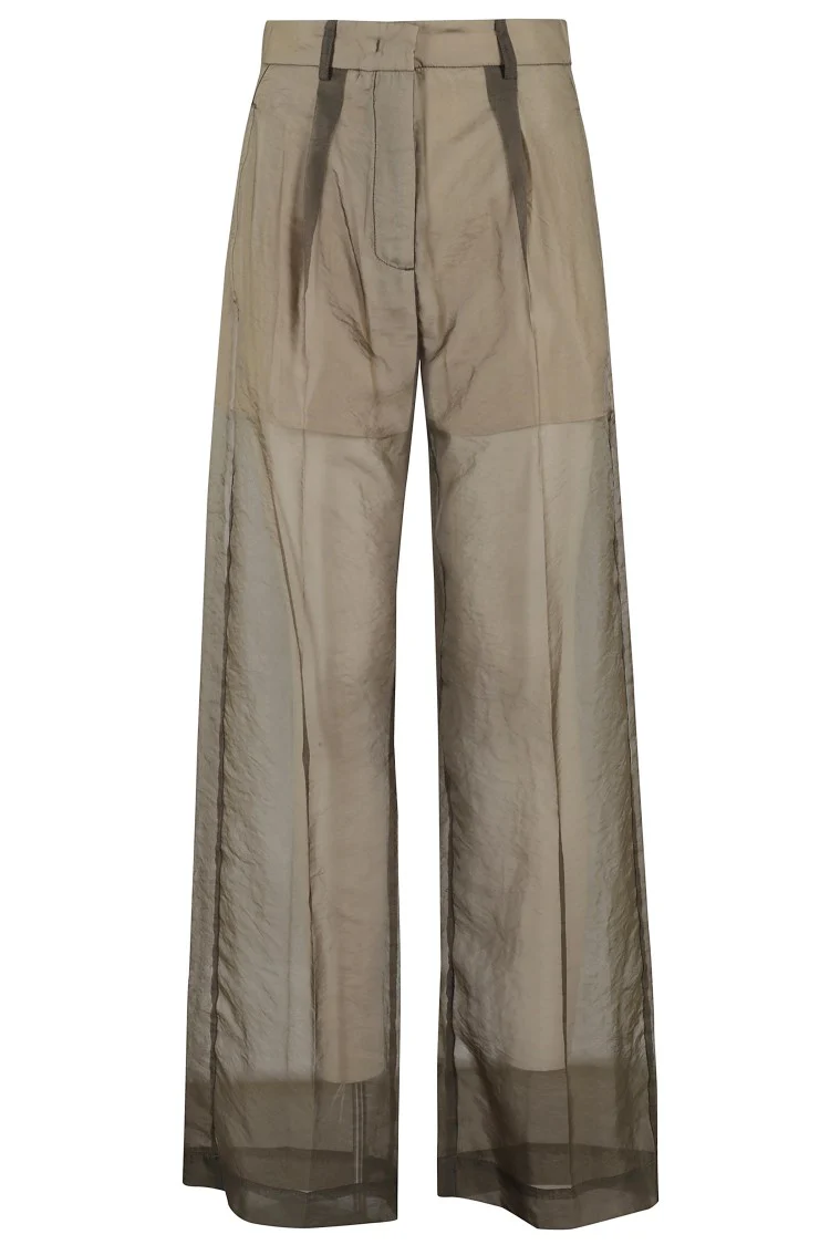 Flowing Green Trousers With Sheer Overlay