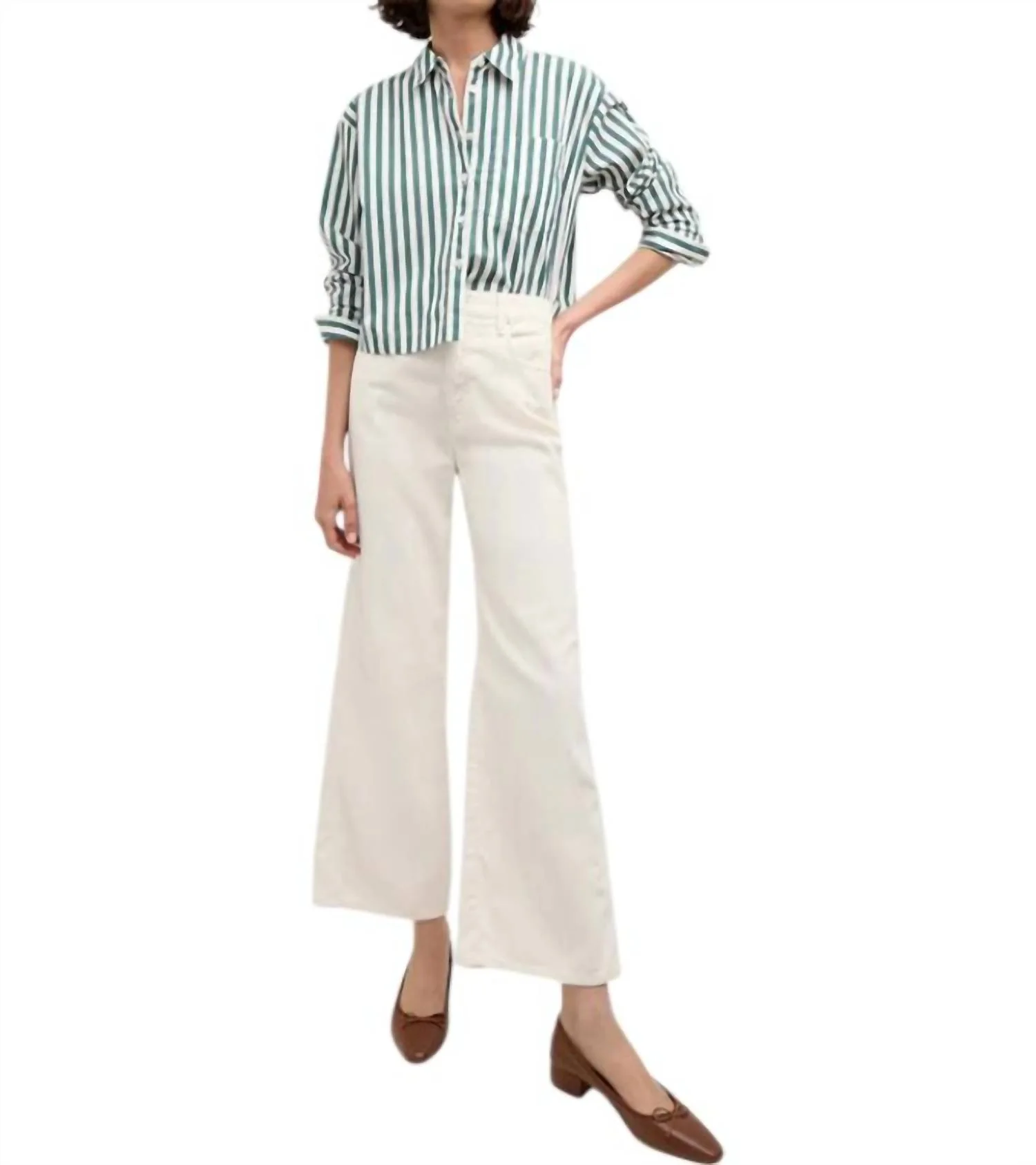 Taylor Cropped High Wide Leg Cord Pants In Ecru