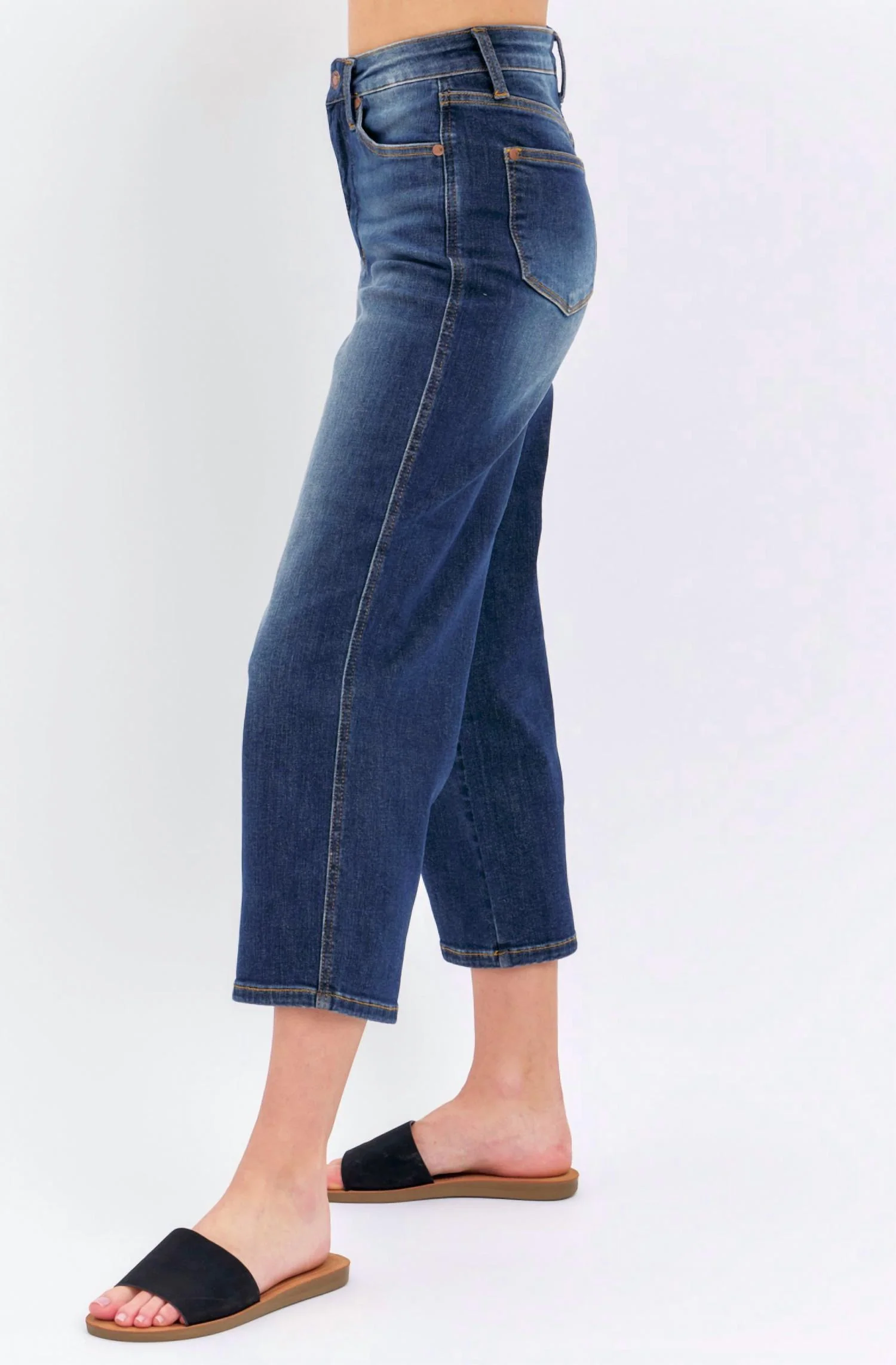 Mid-Rise Tummy Control Crop Wide Leg Jean In Dark Wash