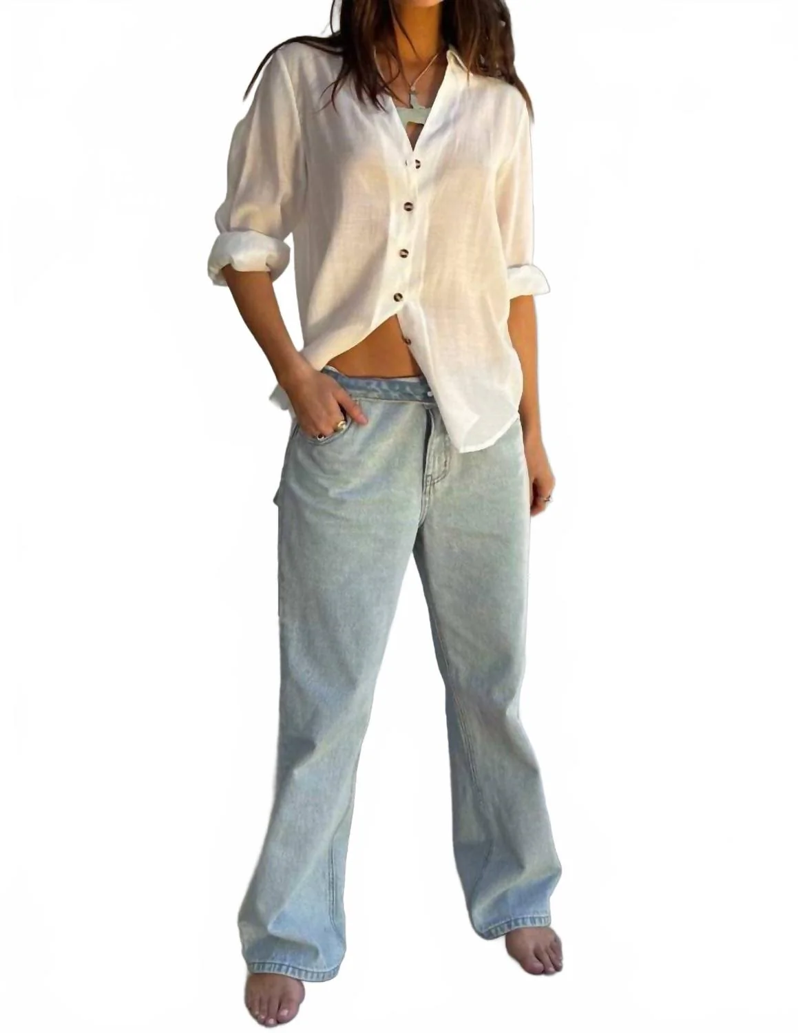 Scallop Wide Leg Jeans In Blue