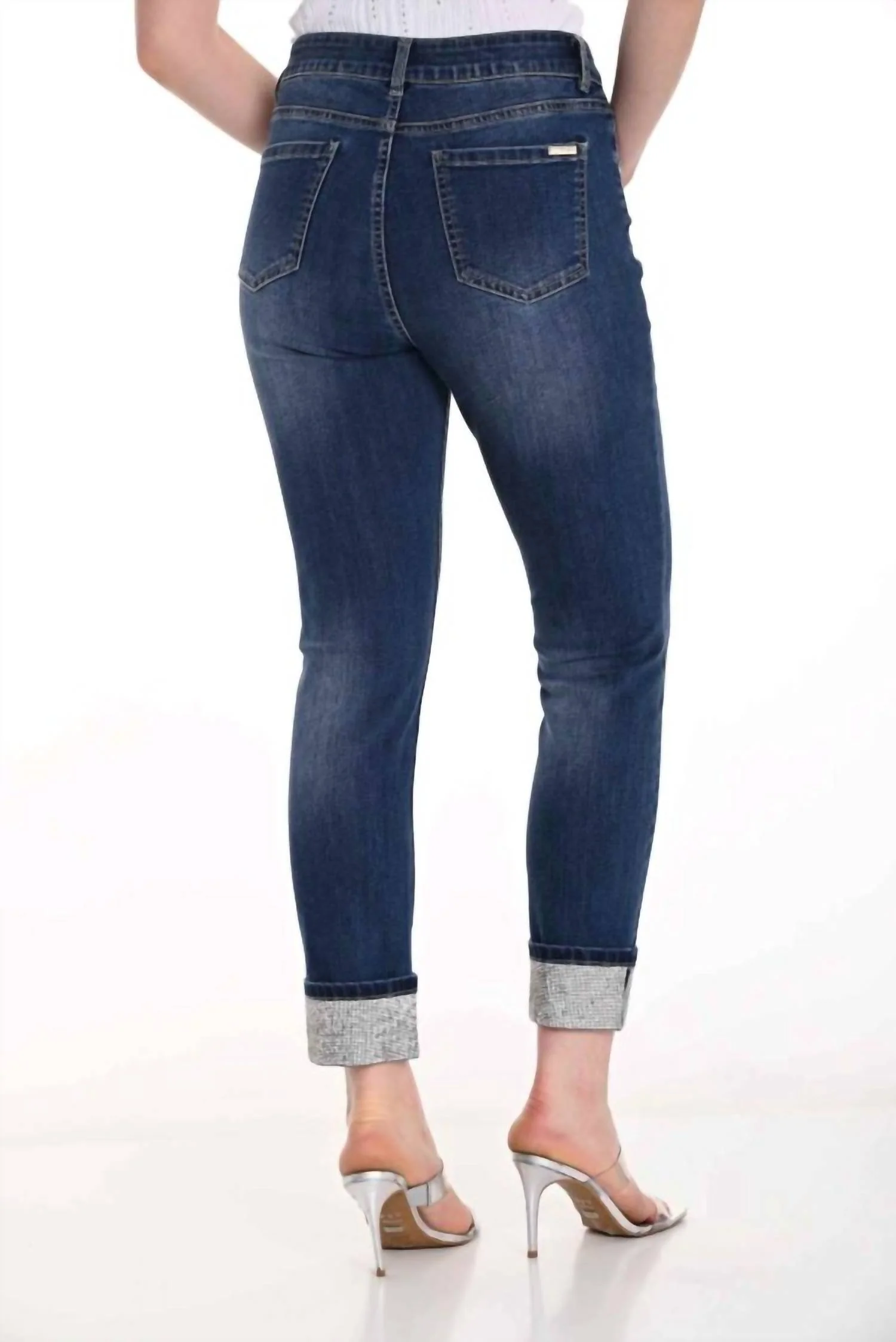 Wide Cuff Rhinestone Jeans In Blue