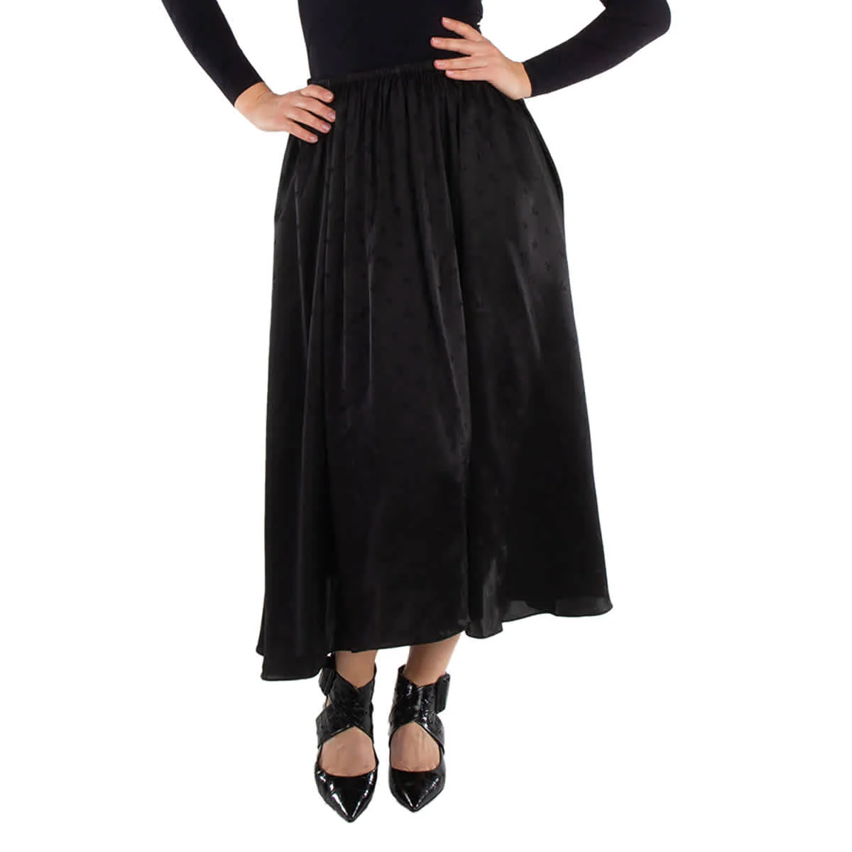 Balenciaga Black Viscose Logo Letters Midi Skirt