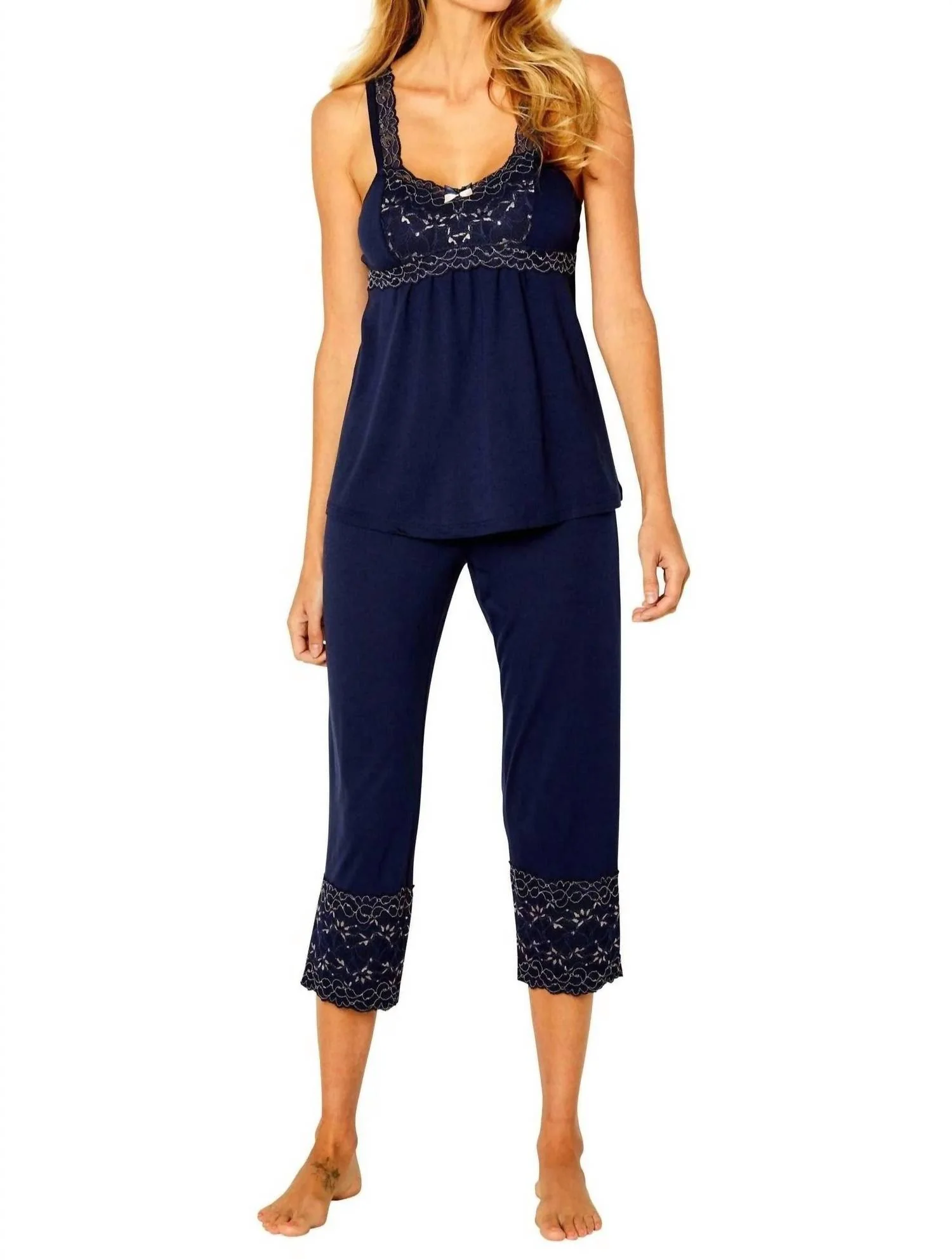Coco Tank Camisole Cropped Pant Pajama Set In Deep Sea