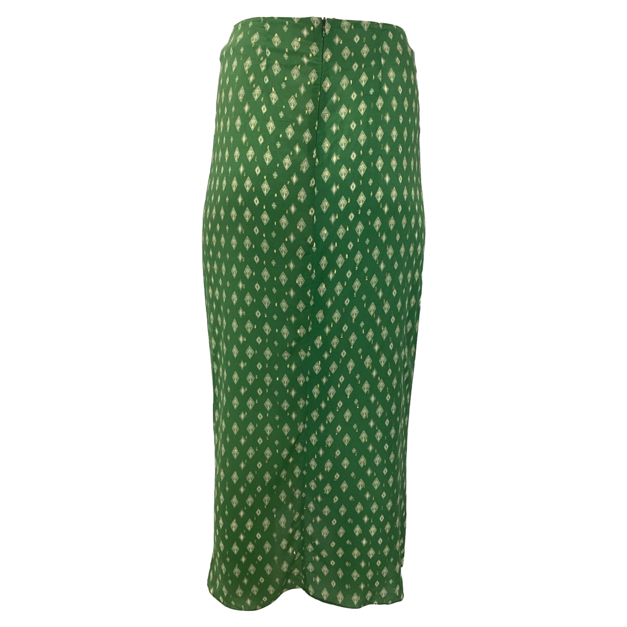 Johanna Ortiz Merecumbé Print Faux Wrap Maxi Skirt in Green Viscose