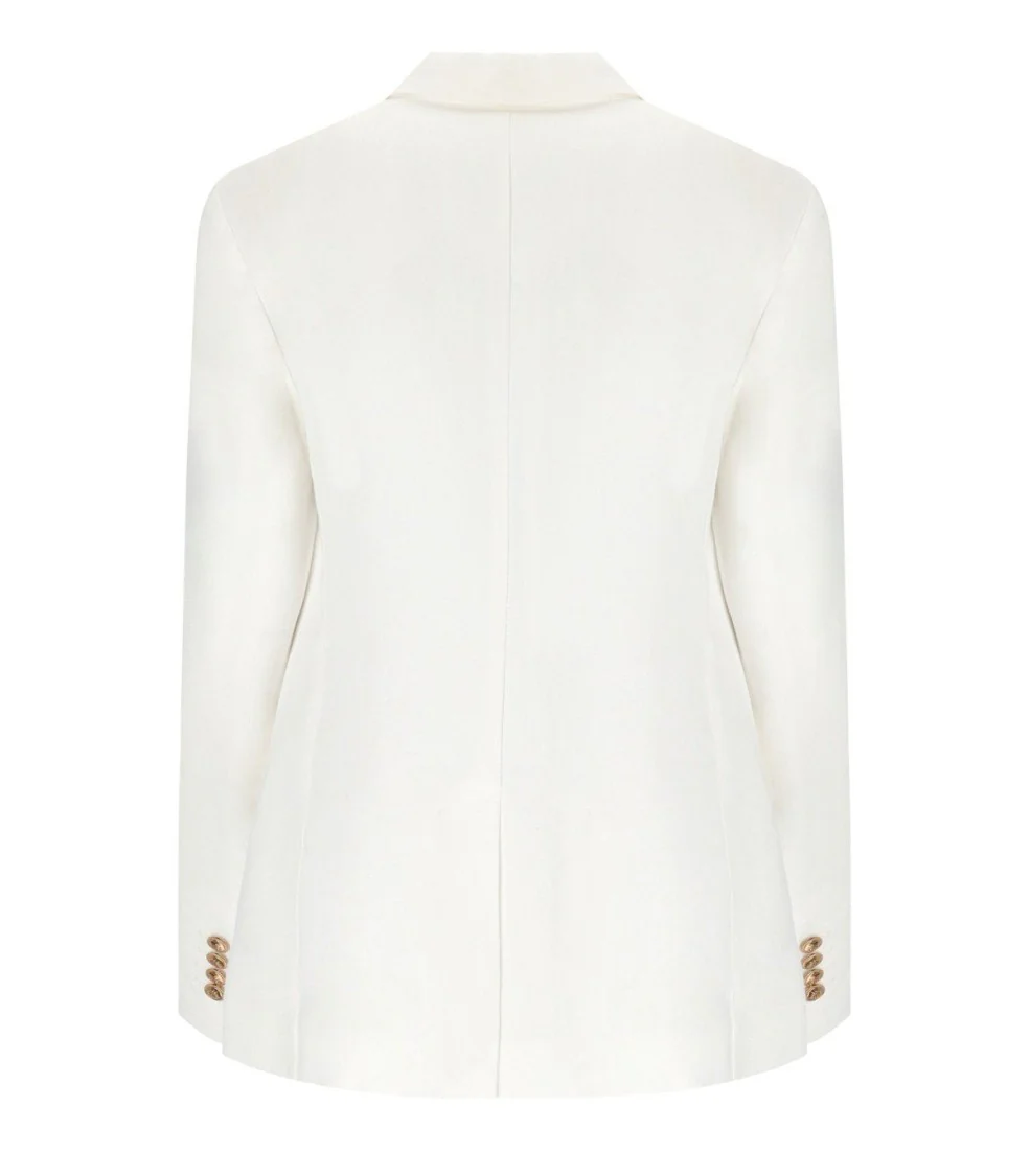 Ivory Linen Blend Single-Breasted Jacket