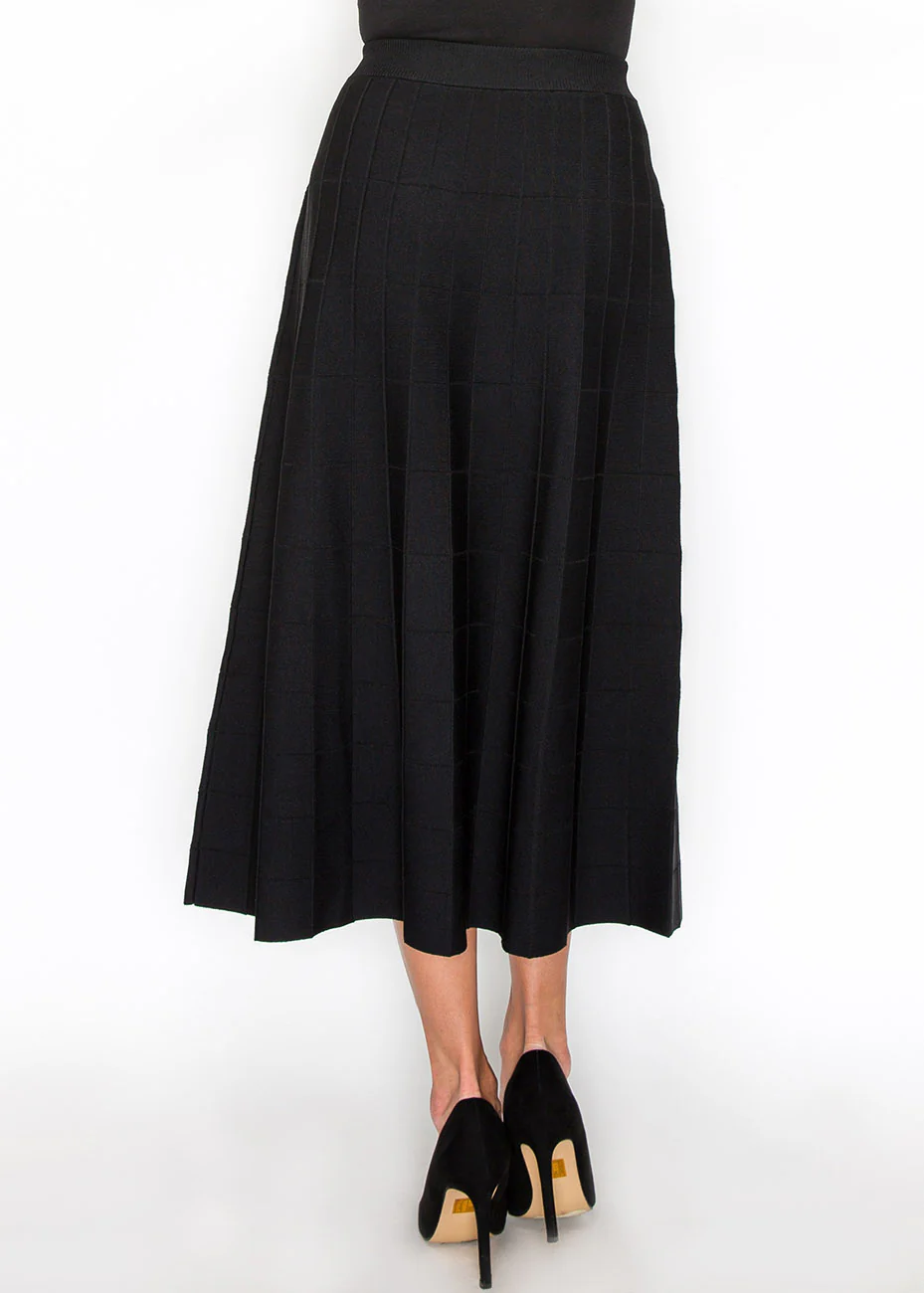 Grid-Knit Black A-Line Skirt