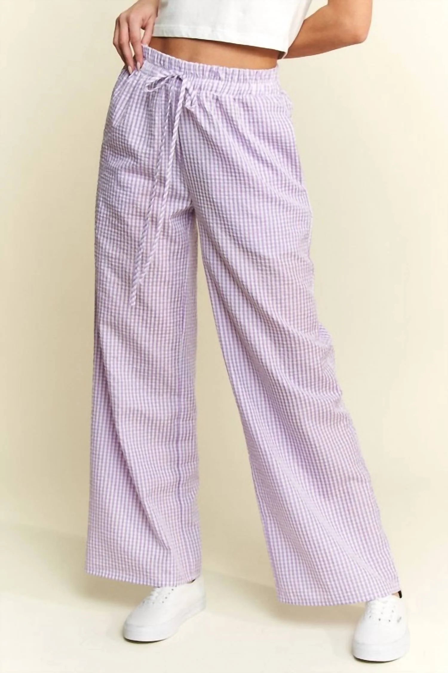 Gingham Boxer Pants In Lavender