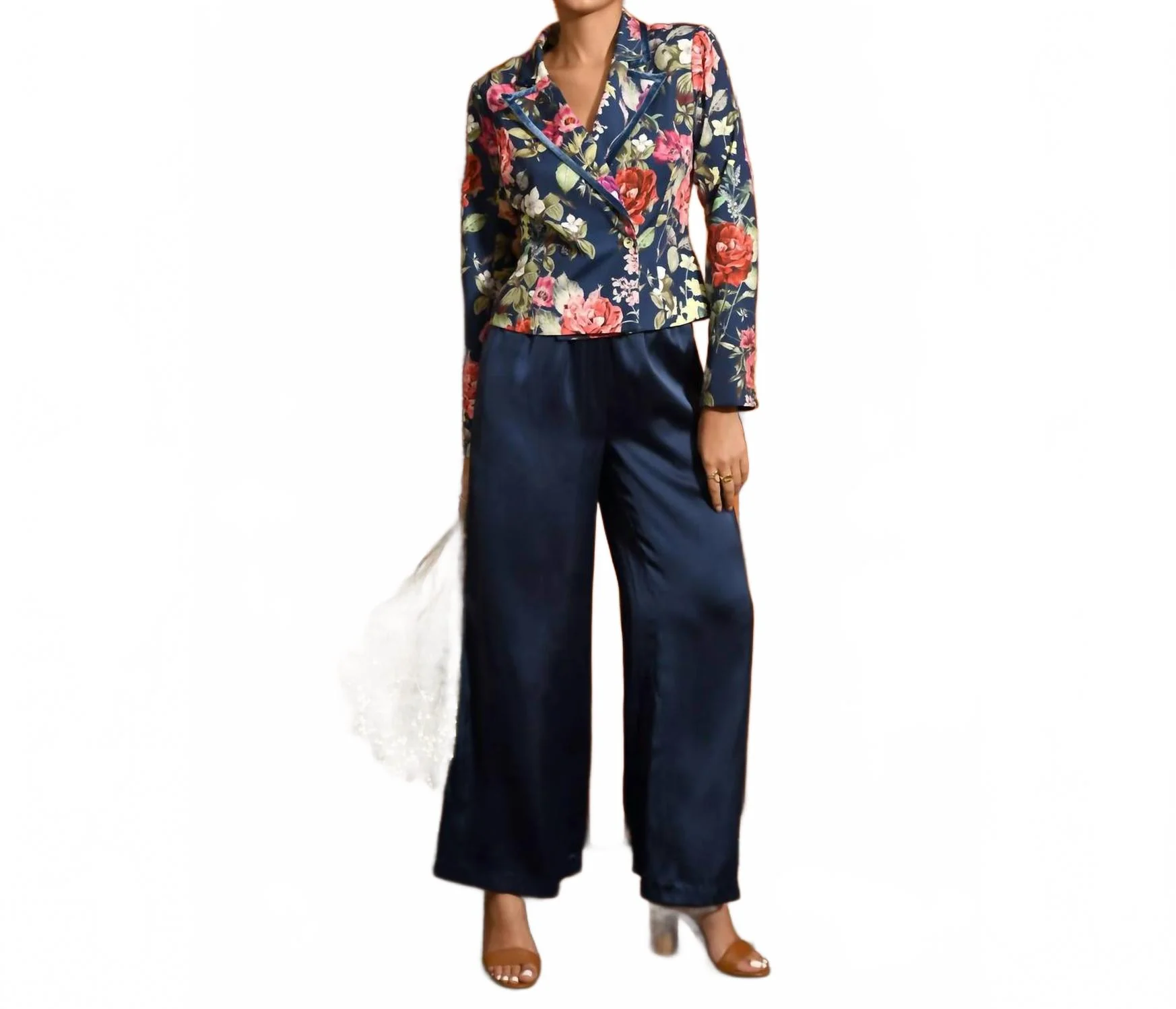 Britt Satin Pants In Navy Blue