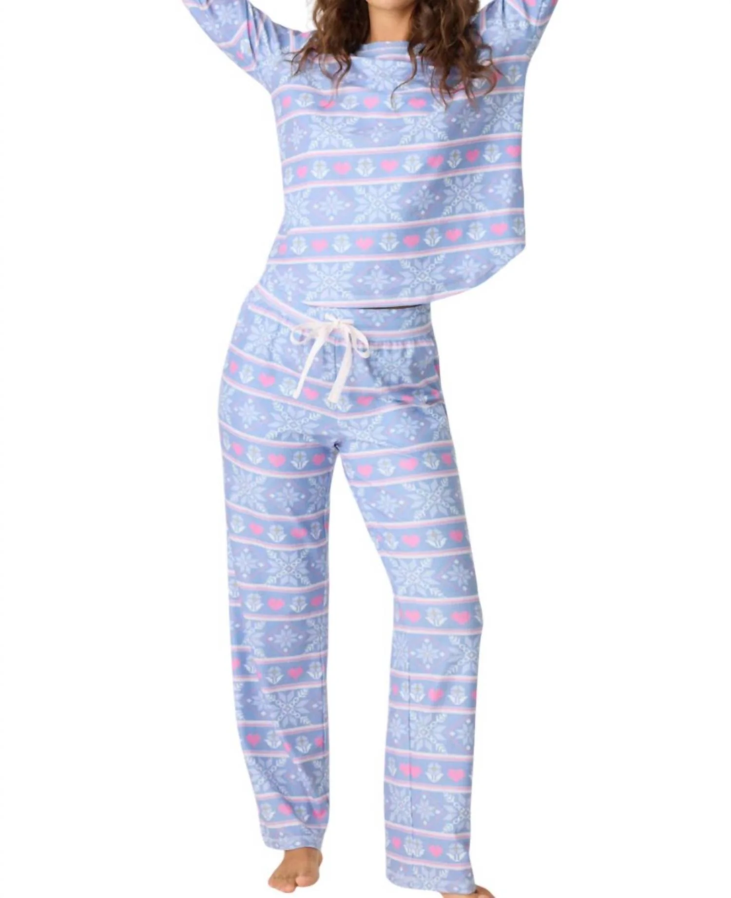 Mountain Bound Thermal Velour Pajama Set In Blue