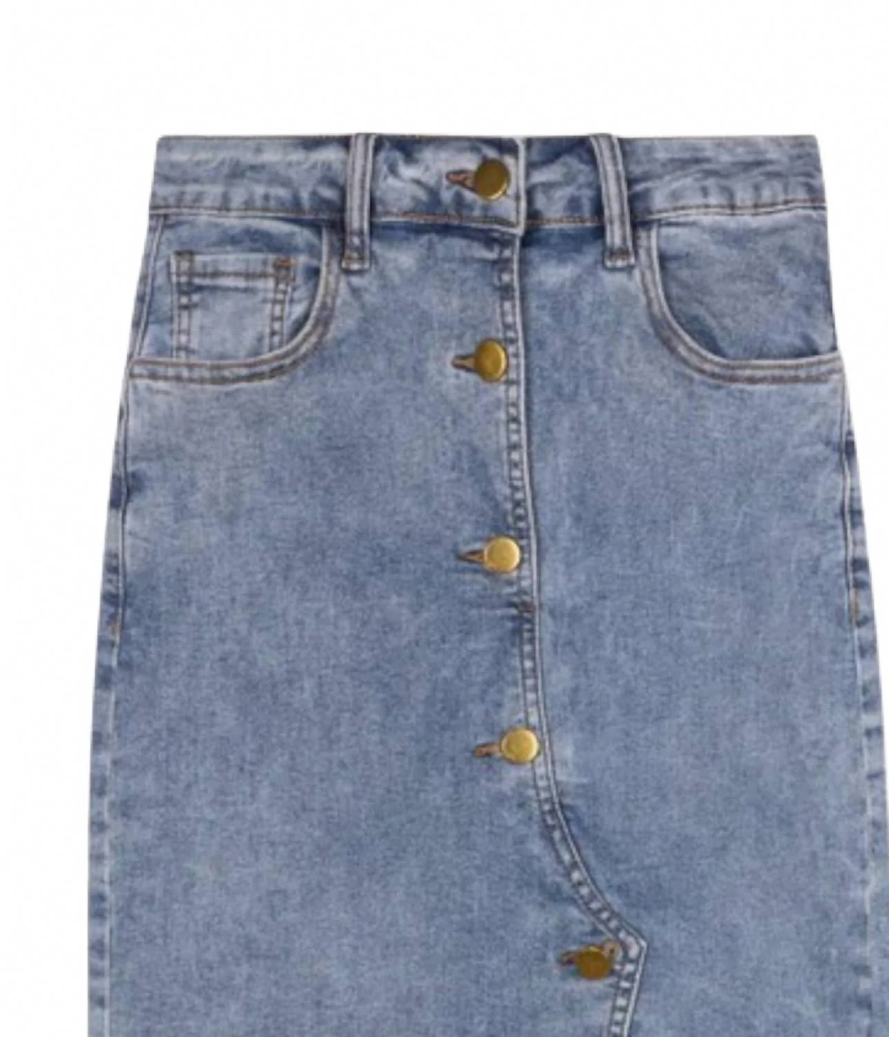 Women's Button Front Stretch Denim Midi Skirt In Dark Blue Denim