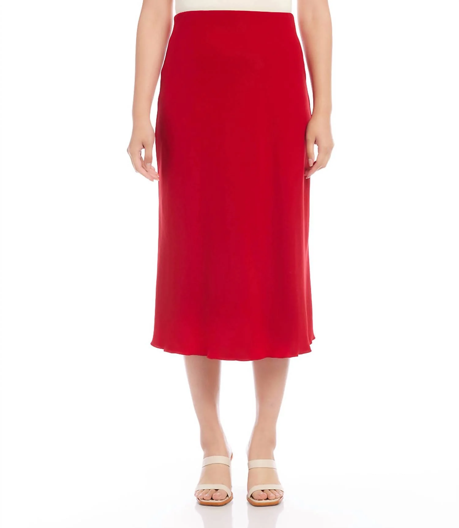 Satin Bias Cut Midi Skirt In Red