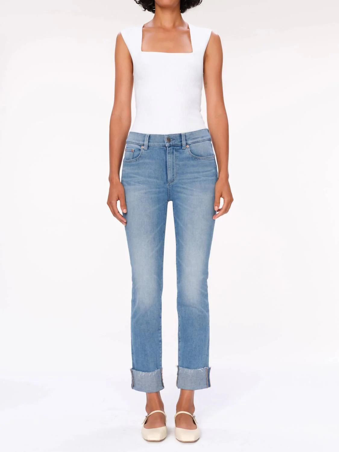Mara Straight Instasculpt Mid Rise Jeans In Island Park Cuffed