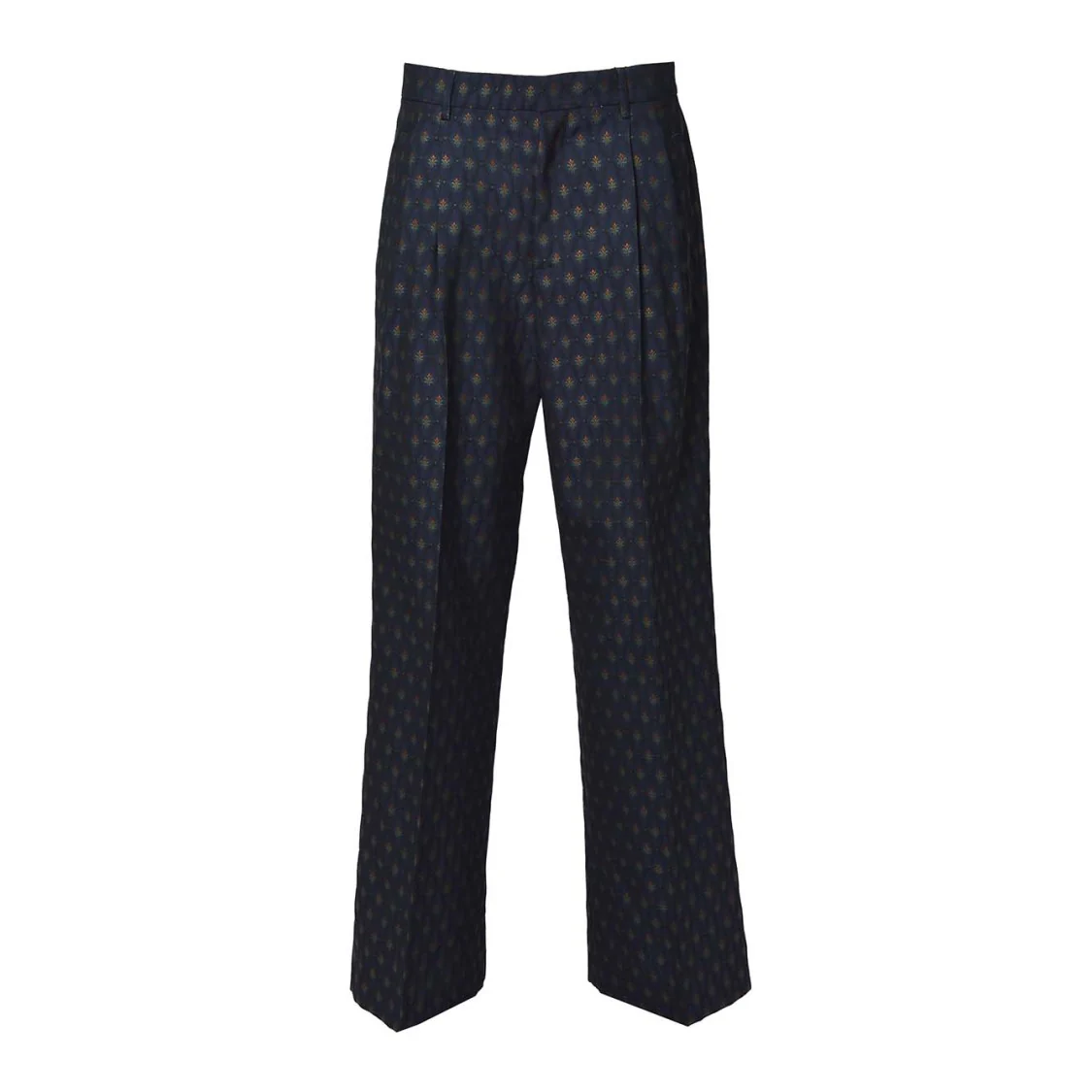 Blue Jacquard Wool Palazzo Pants