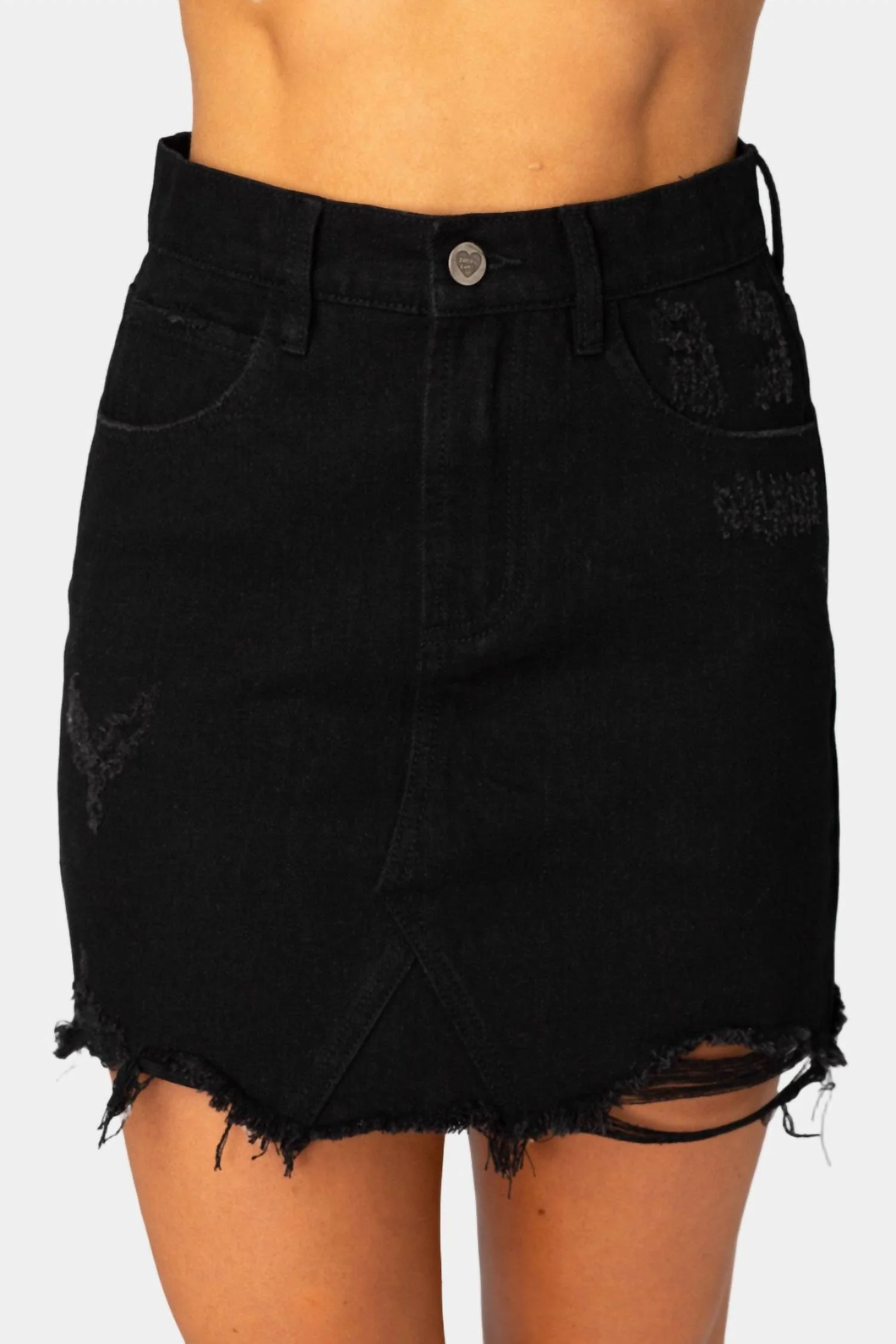 Sharon Distressed Mini Skirt In Black