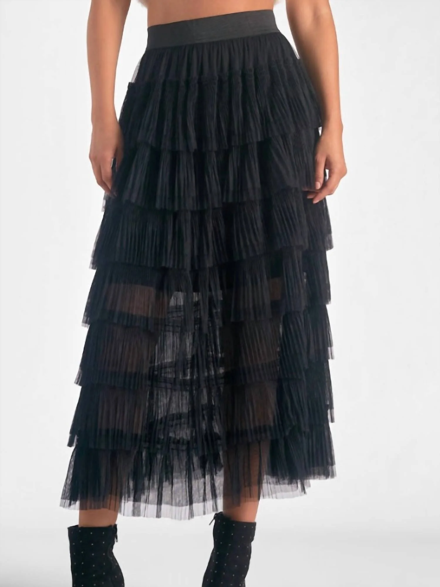 Layered Tuille Midi Skirt In Black