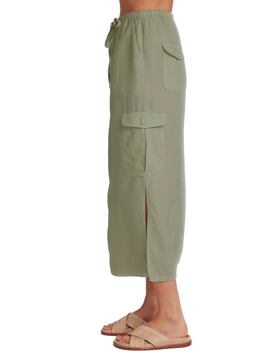 Goldie Pocket Cargo Long Skirt In Khaki Army