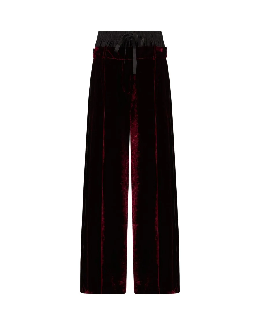 Velvet Double Waistband Relaxed Jogger - Burgundy