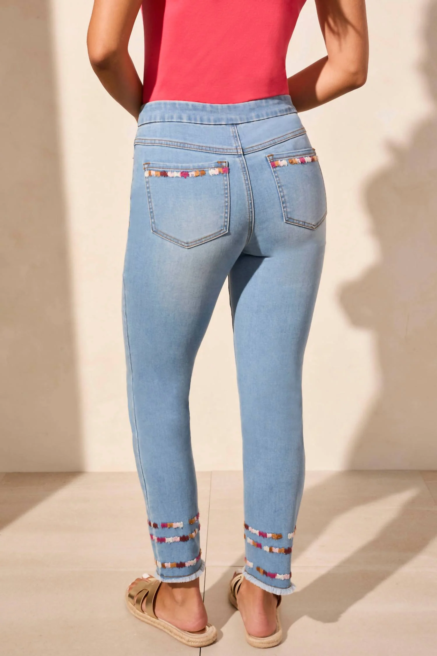 Audrey Pull-On Slim Ankle Jeans With Embroidery In Vivid Blue