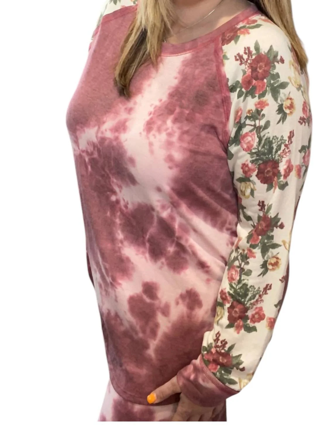 Tie Dye With Floral Accent Lounge Set In Rust