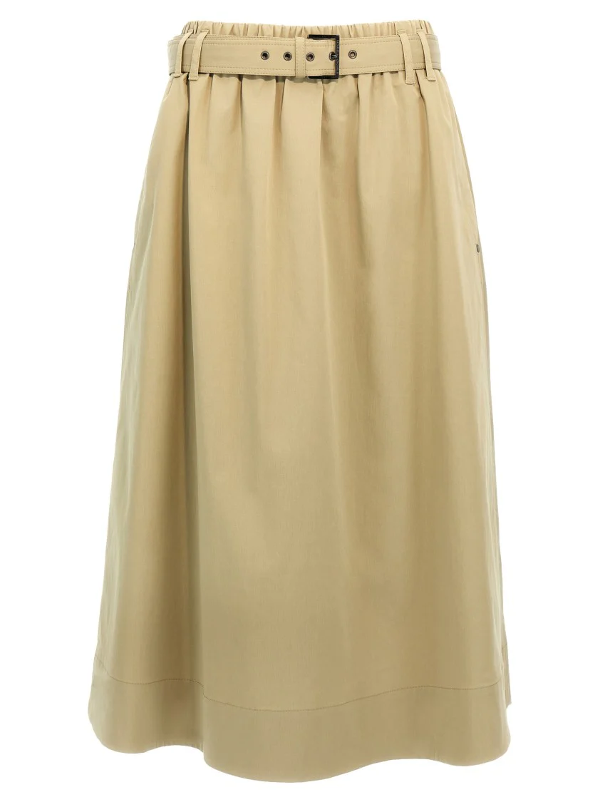 Cotton Midi Skirt With Elastic Waistband