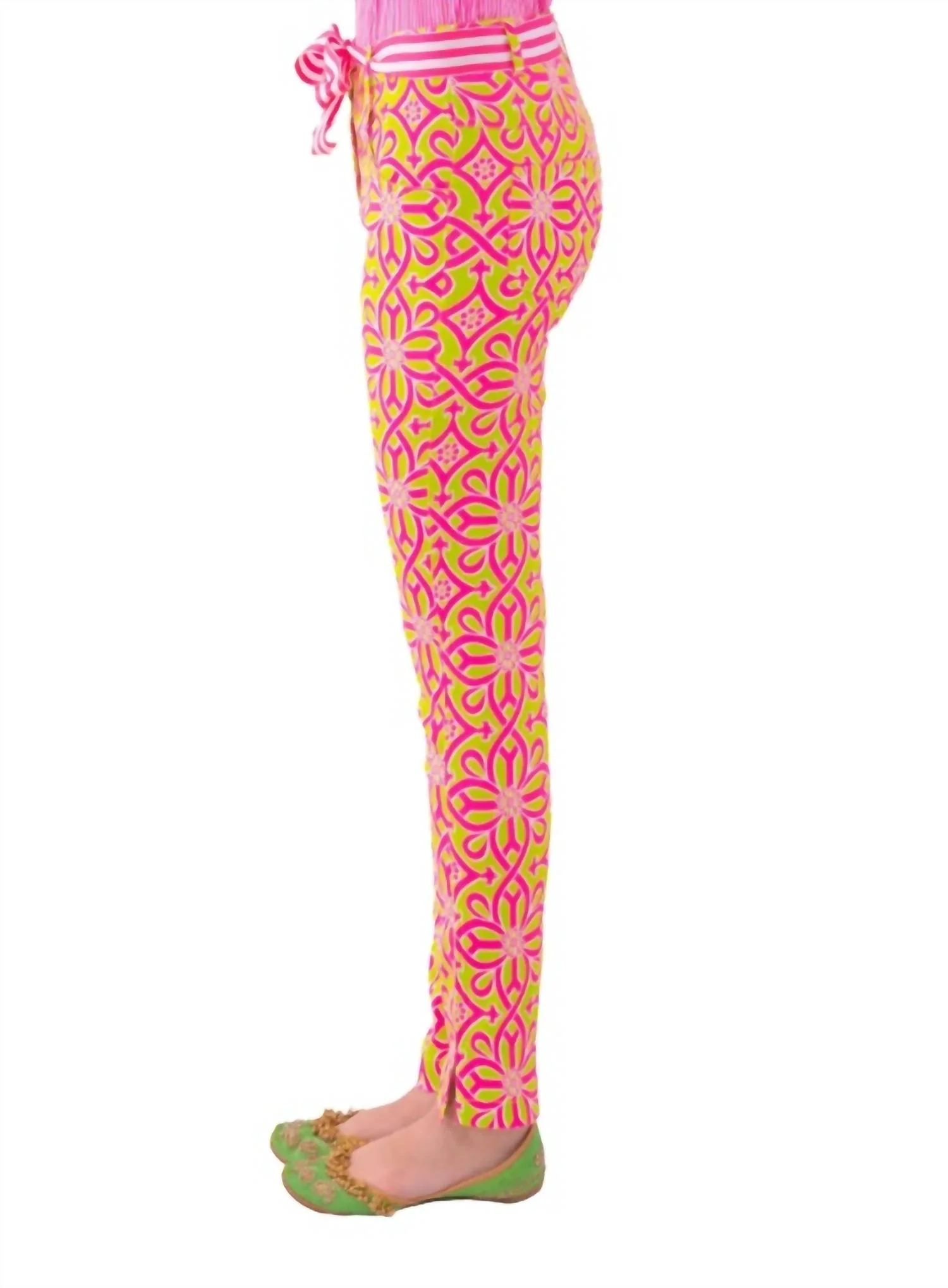 Gripeless Cotton Spandex Jeans - Piazza In Lime/pink