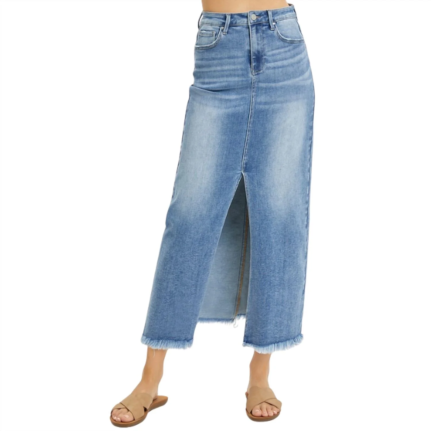 Midi-Maxi Denim Skirt In Medium Wash