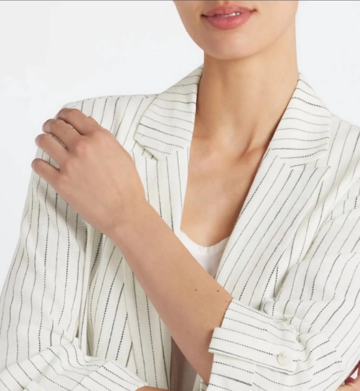 Linen Blend Pinstripe Blazer In Off White