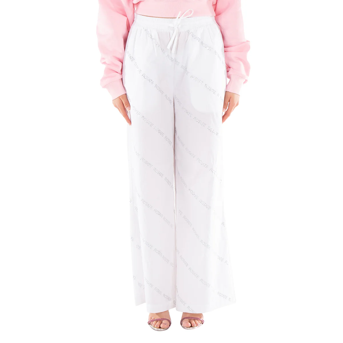 Rotate Ladies Bright White Comb Rotate Crystal Poplin Pants