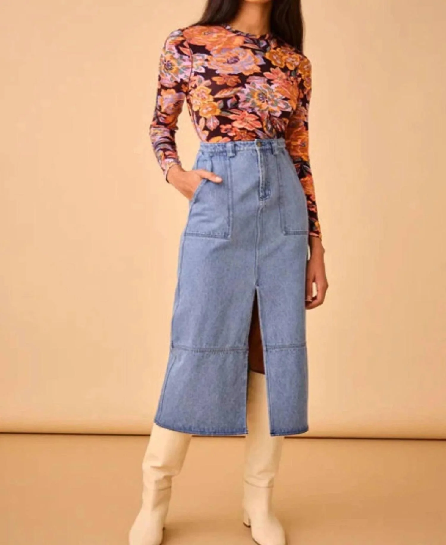Parke Skirt In Blockely Denim