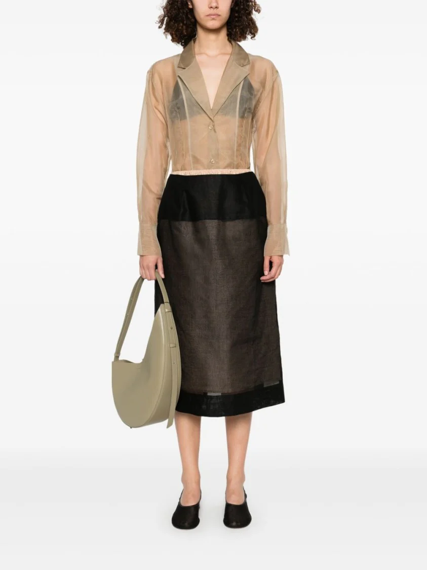 Black Cotton Midi Skirt With Silk Lining