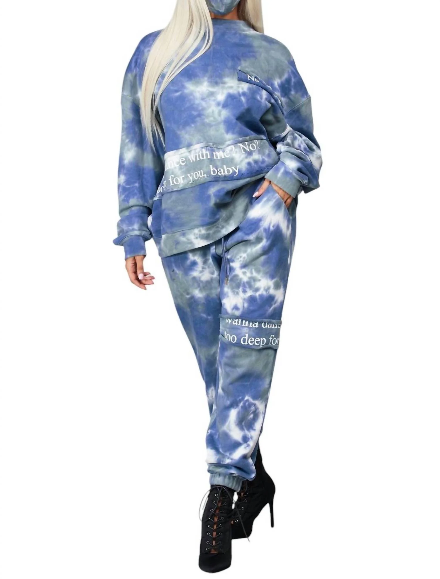 Denim Stonewashed Jogger Set In Blue