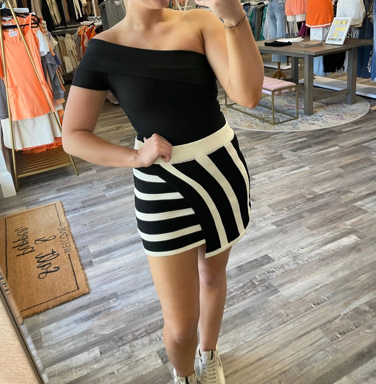 Striped Wrap Mini Skirt In Black/white
