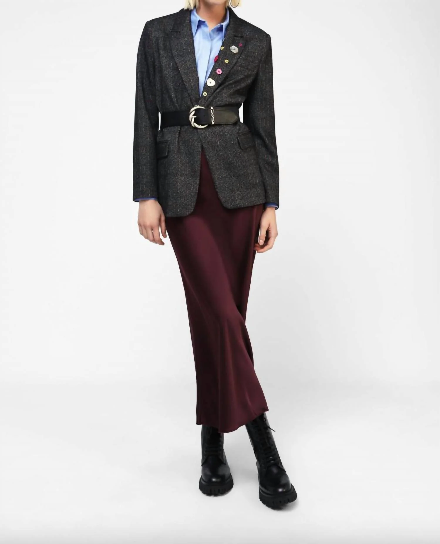 Clarisa Classic Satin Maxi Skirt In Mushroom