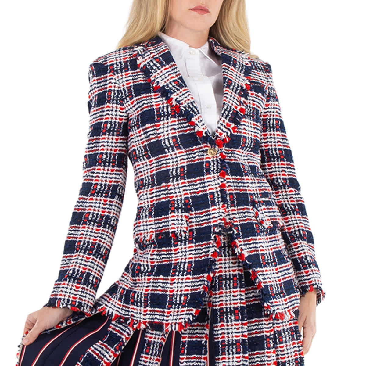 Thom Browne Sportcoat Check Tweed Blazer, Brand Size 38 (US Size 2)