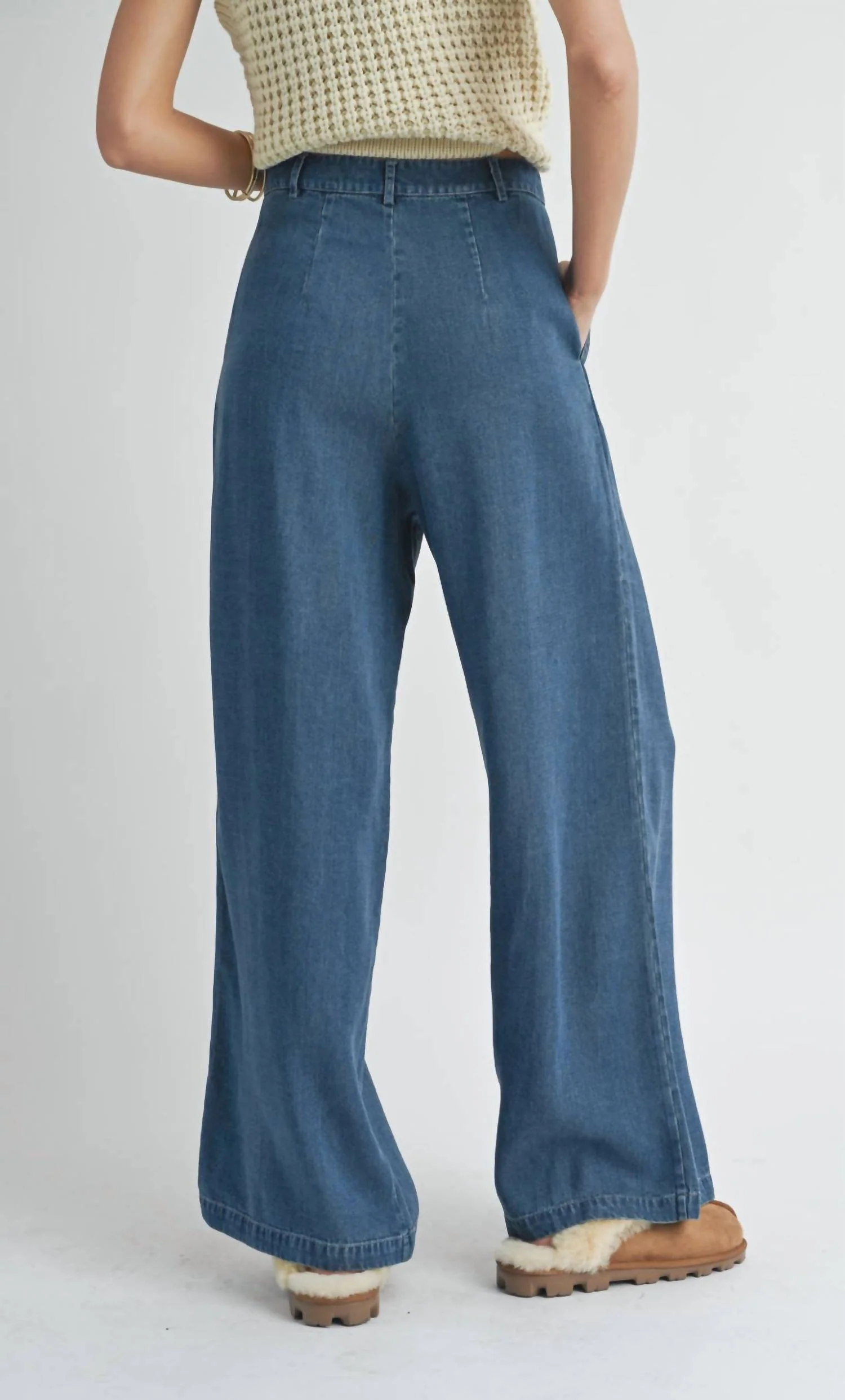 Archives Wide Leg Pants In Dark Chambray