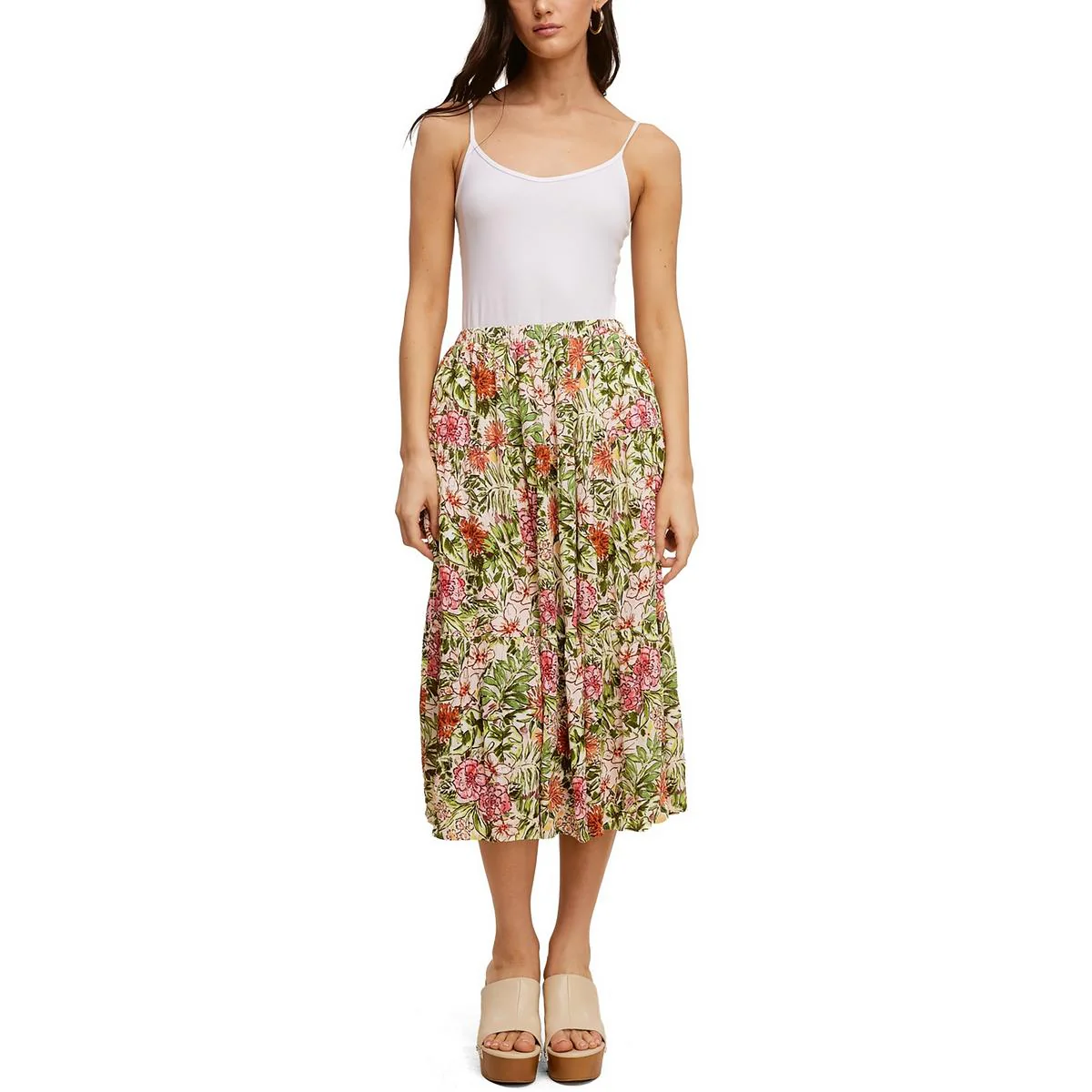 Womens Printed Rayon Midi Skirt