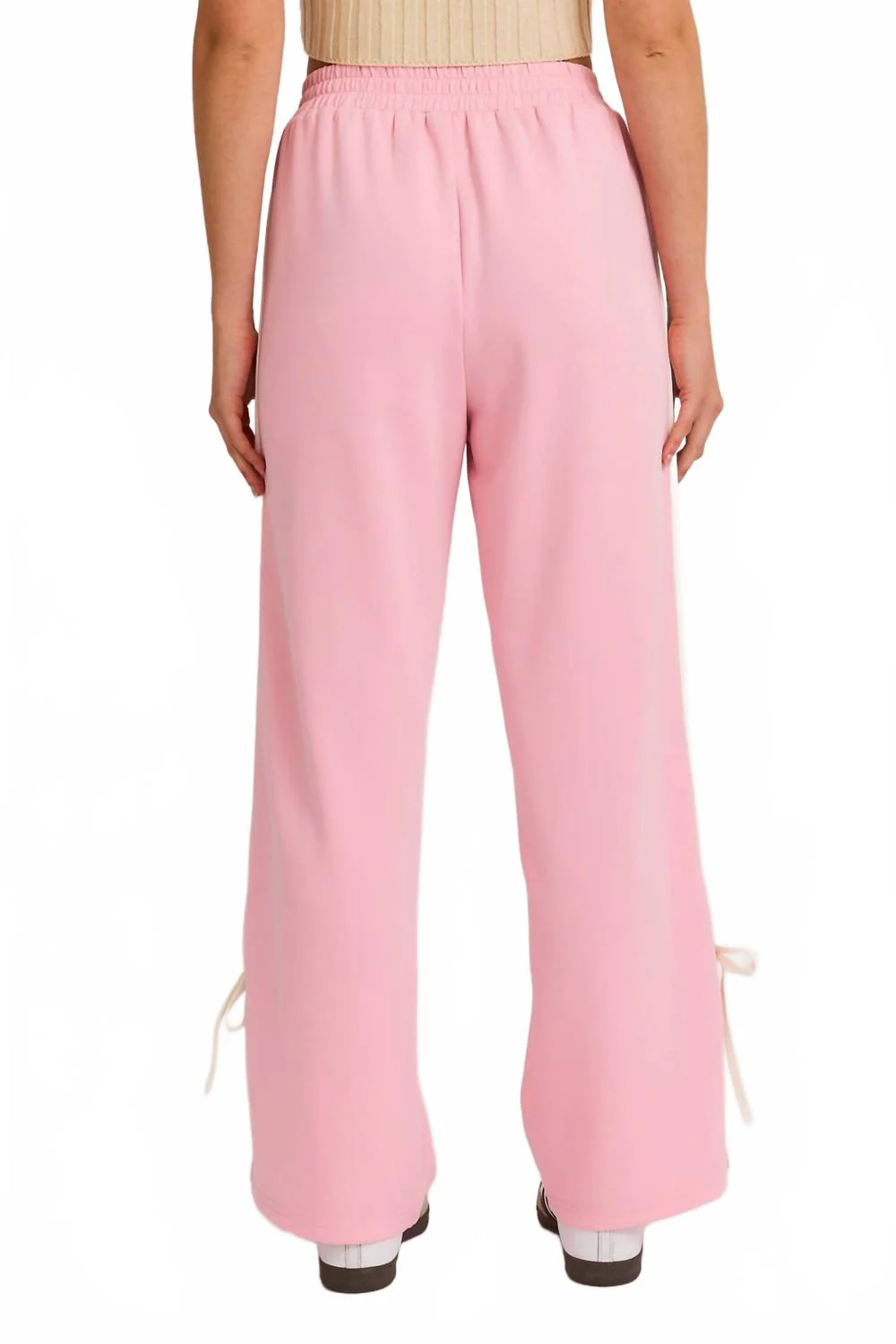 Bow Detail Track Pants In Pink-White