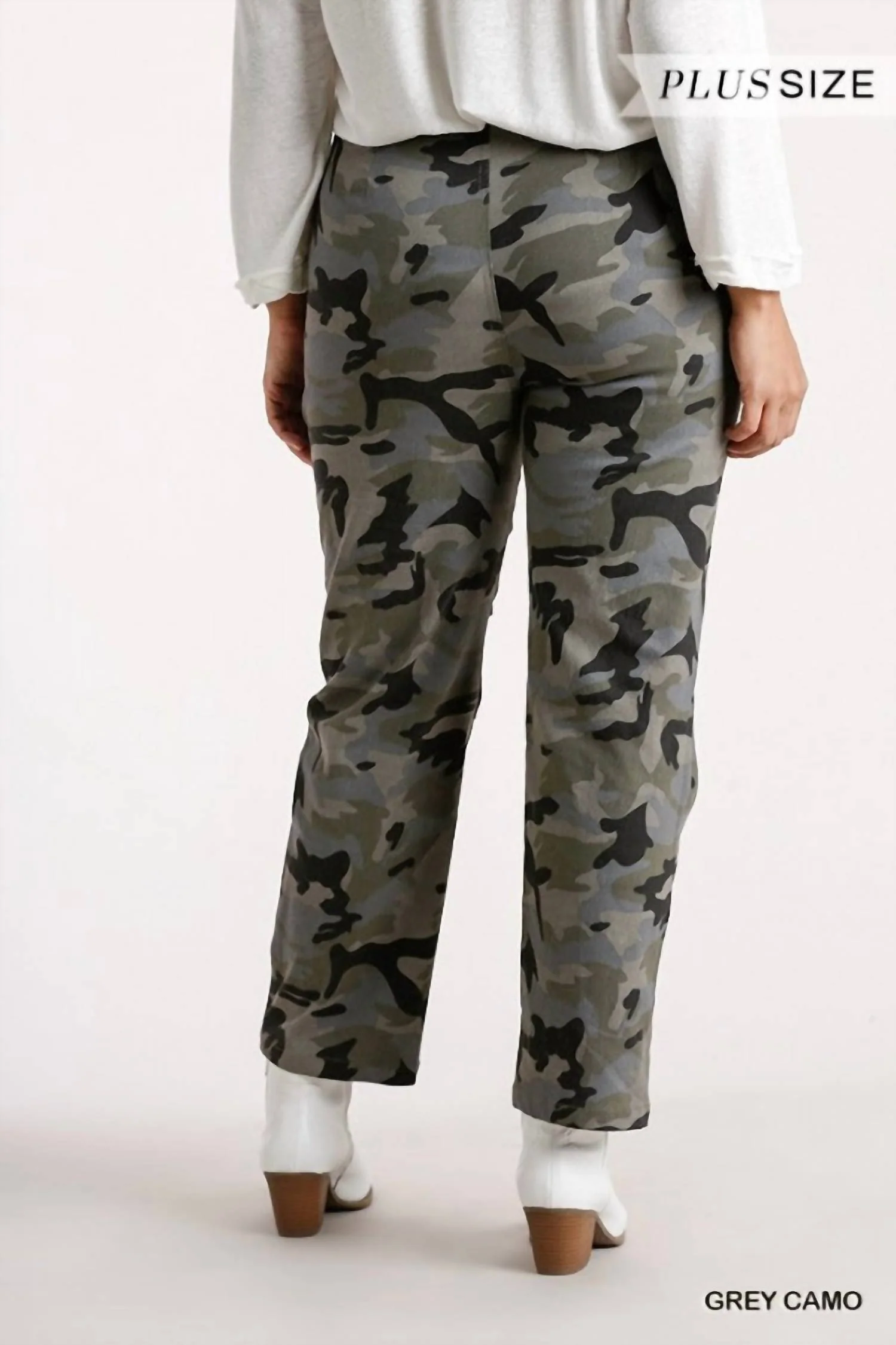 Camouflage Straight Leg Plus Pant In Grey