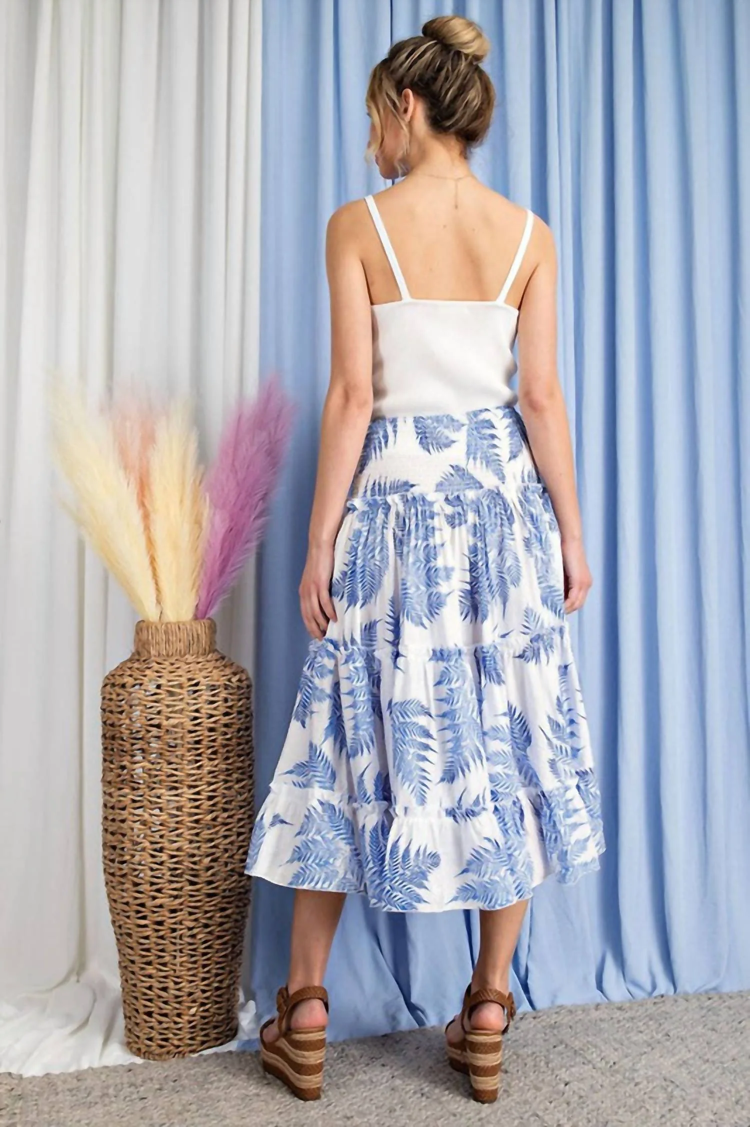 Tropical Print Tiered Maxi Skirt In Blue