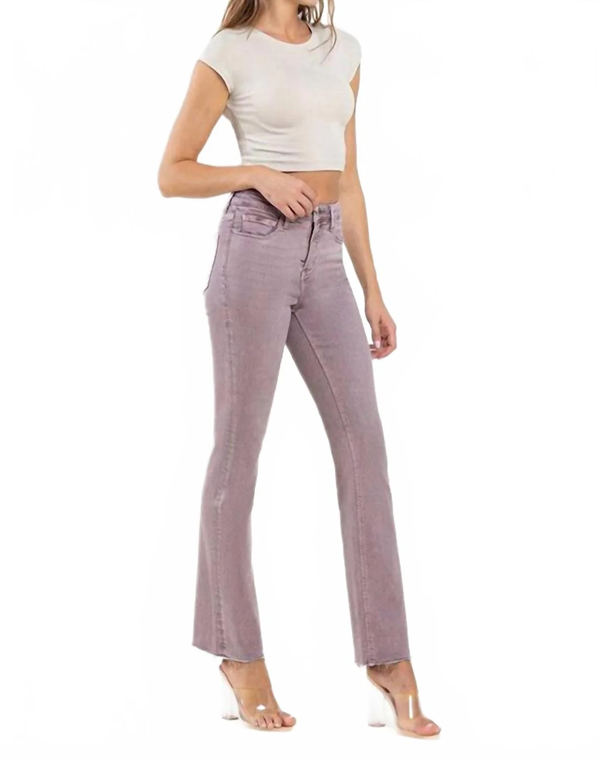 Mid Rise Bootcut Jeans In Burnt Rose