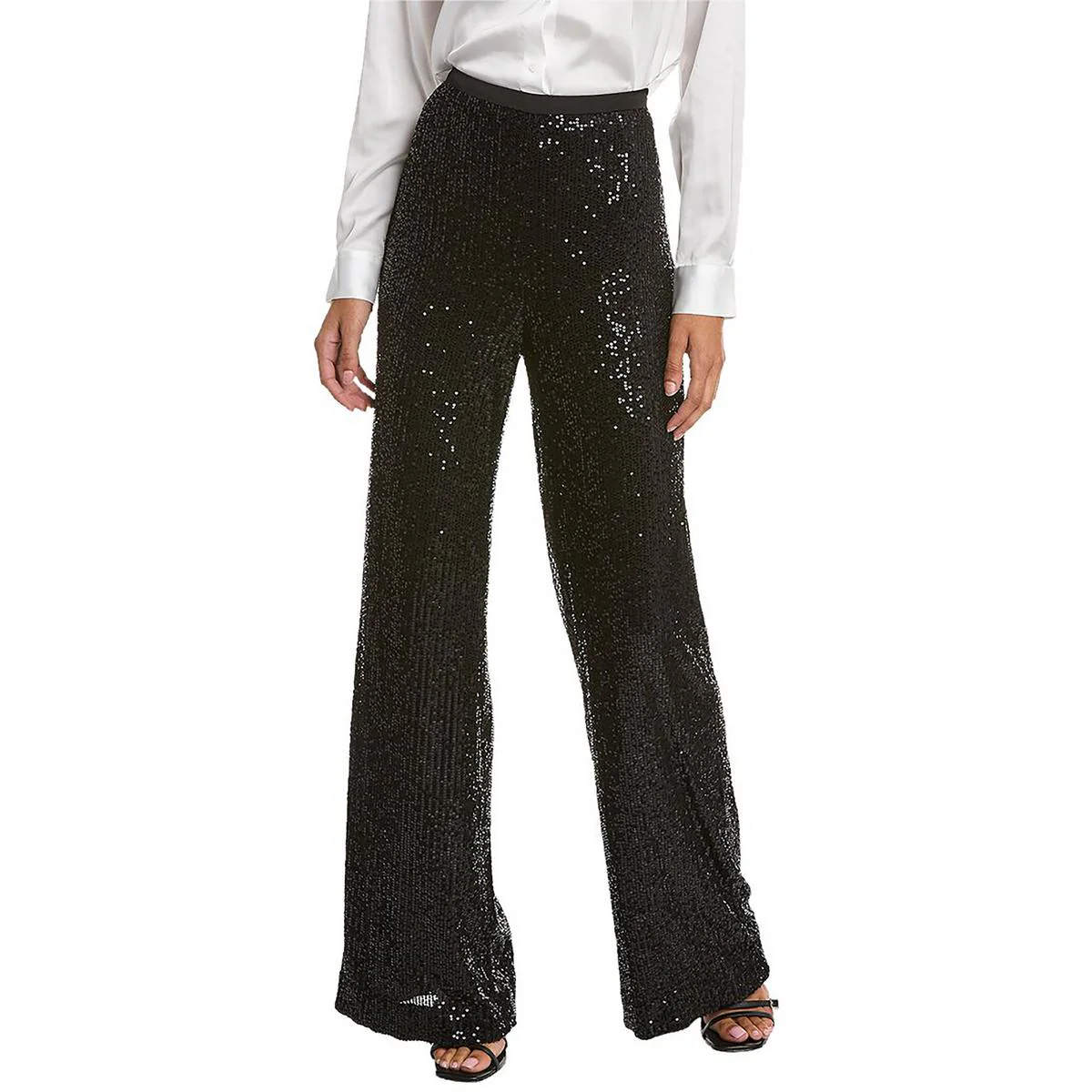 Womens Sequined High Rise Flared Pants
