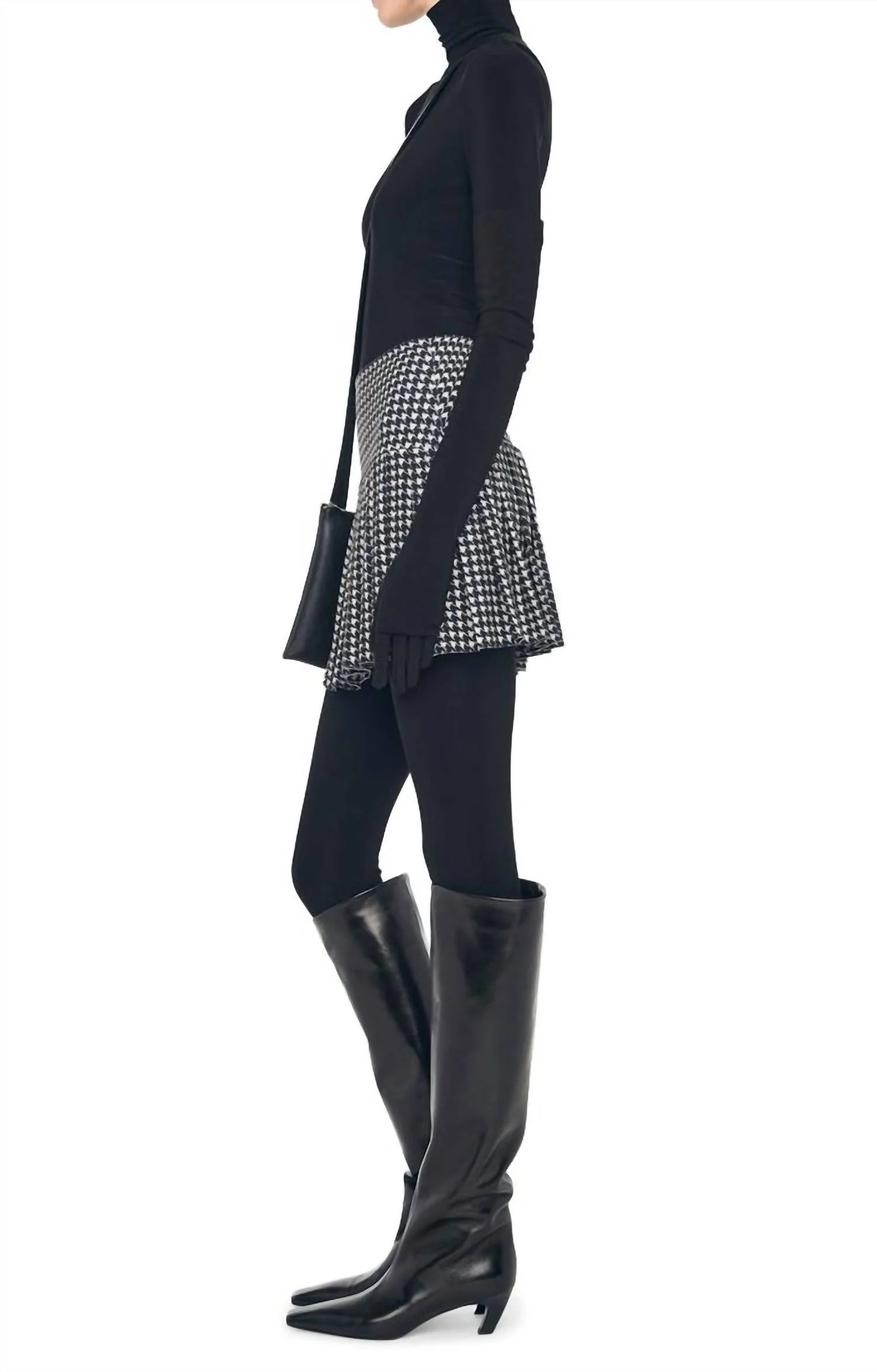 Pleated Mini Skirt In Large Houndstooth