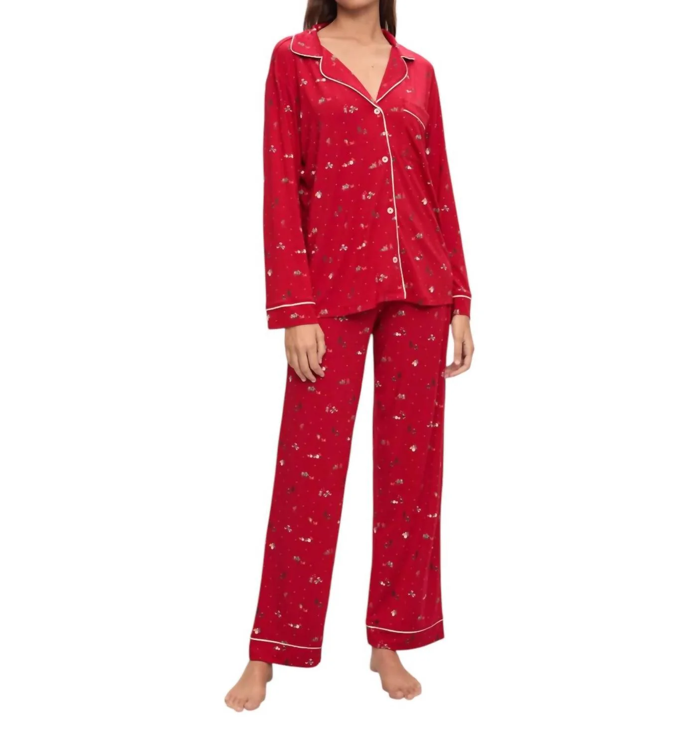 Gisele Long Pj Set In Haute Red