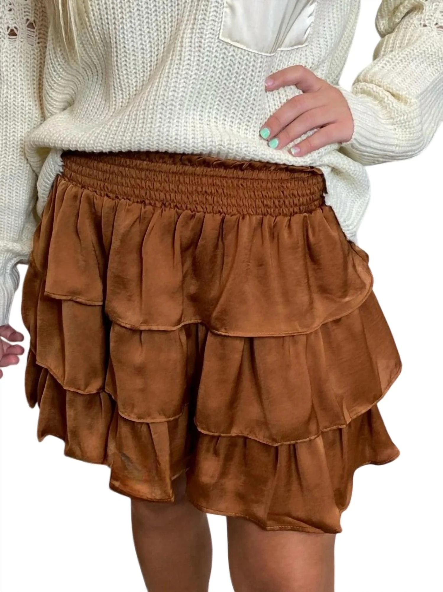 Layered Satin Skirt In Rust