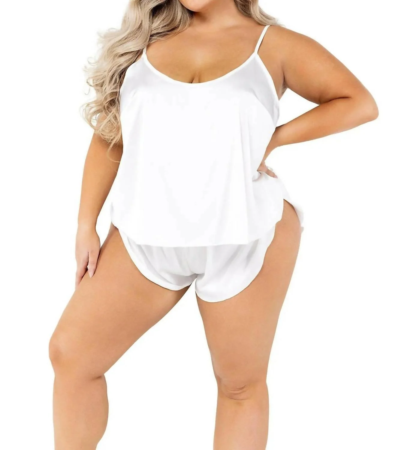 Soft Satin Tulip Short Set - Plus In White