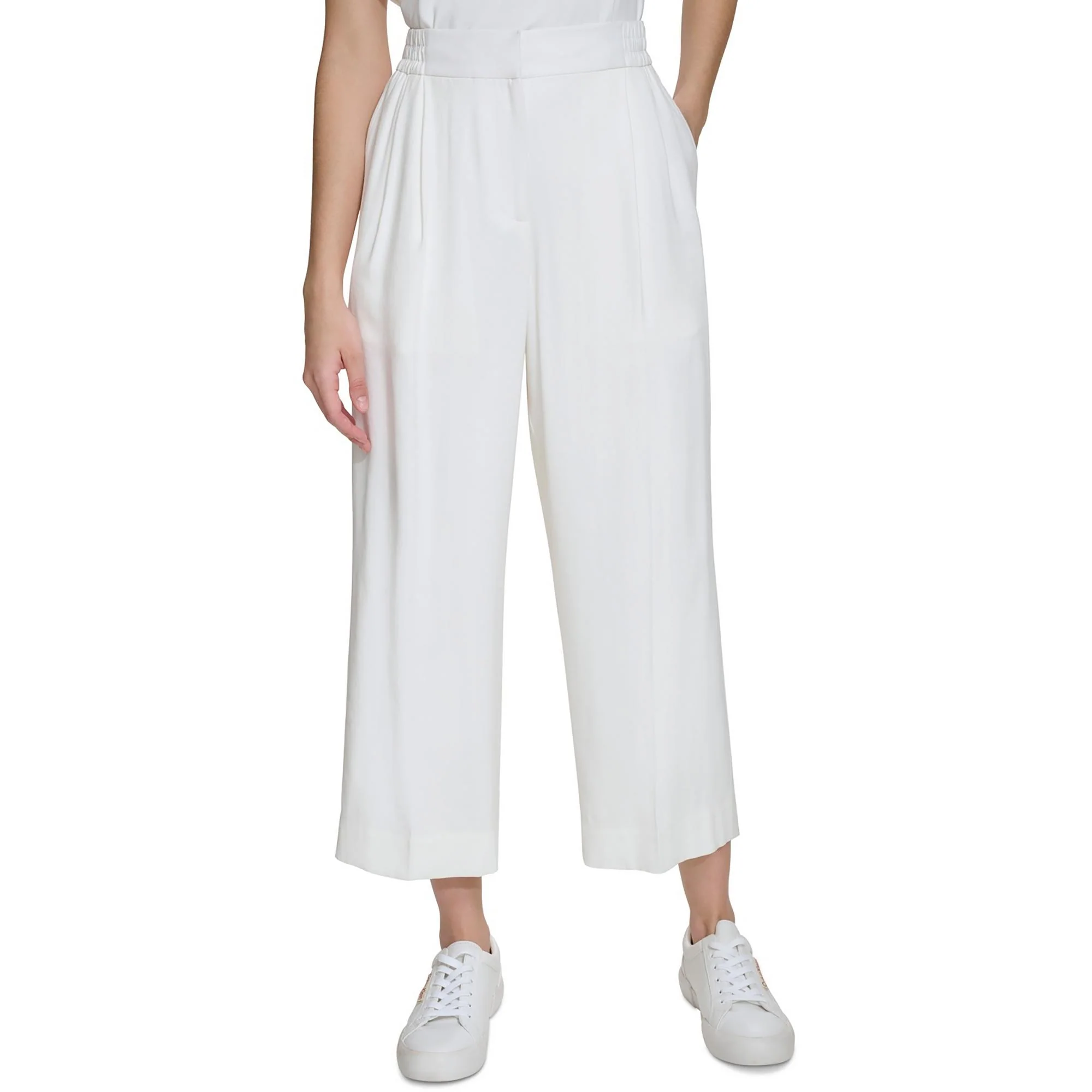 Womens Elastic Waistband Workwear Cropped Pants