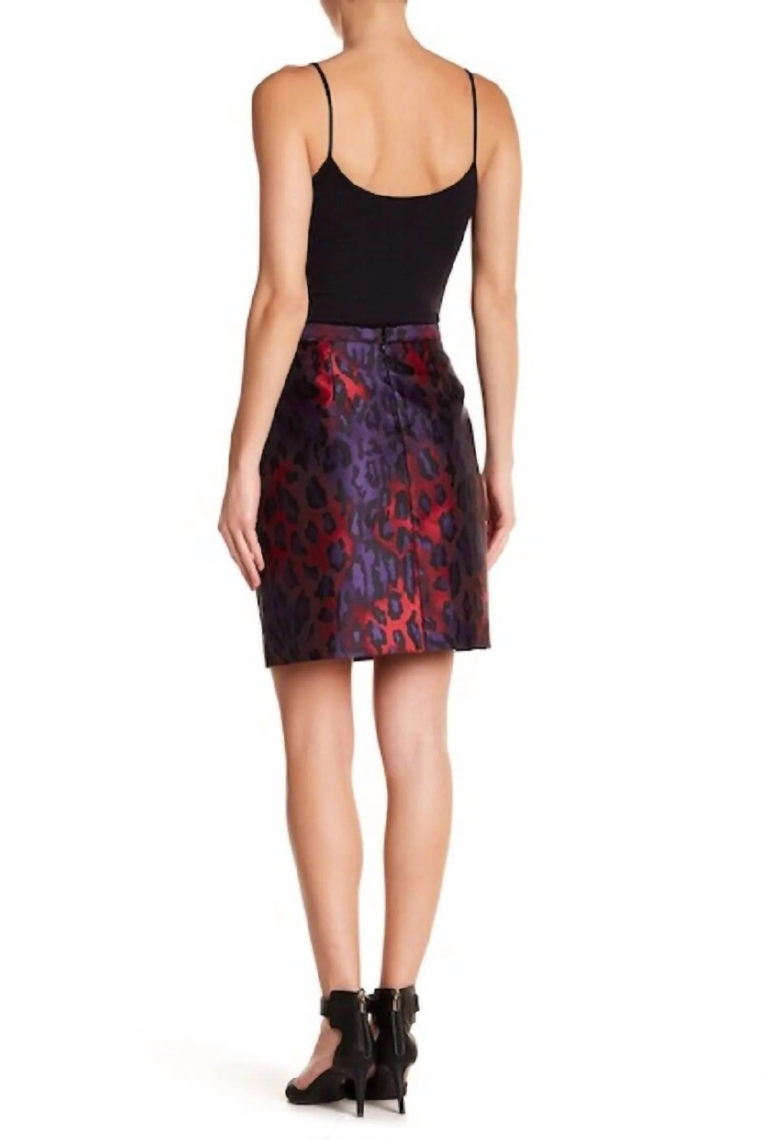 Jacquard Pencil Mini Skirt In Purple, Red
